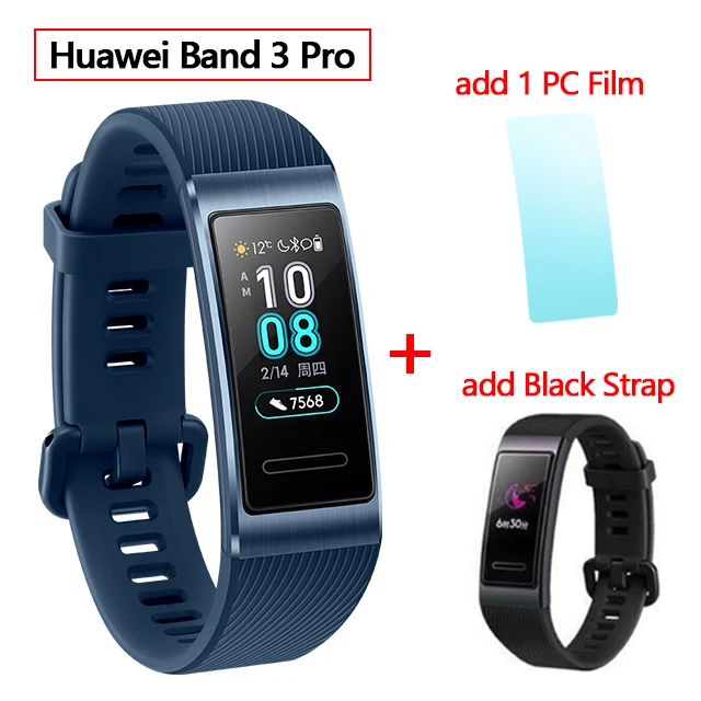 huawei Band 3 Pro gps Amoled 0,95 'Полноцветный Сенсорный Водонепроницаемый металлический браслет с датчиком пульса для плавания и сна - Цвет: blue add black