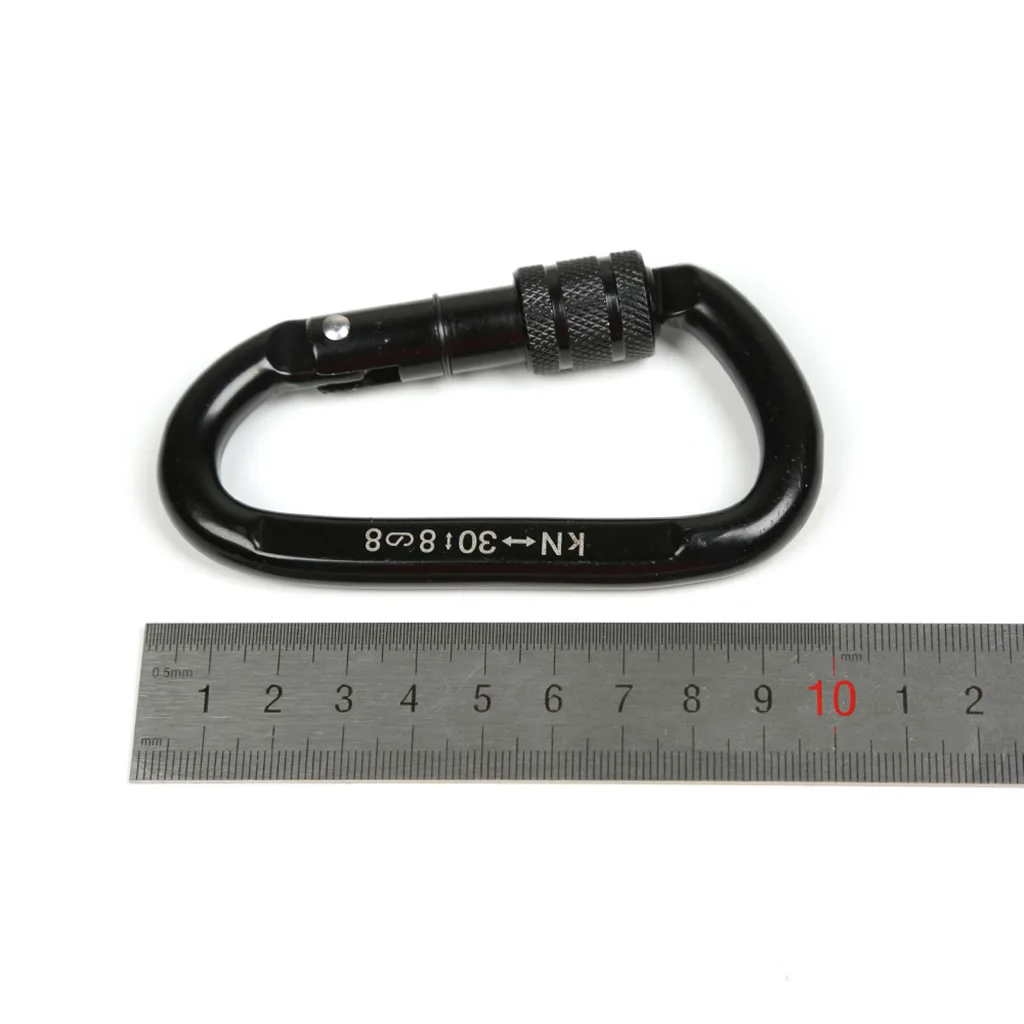 2 Pieces D Shaped Strong Durable 30KN Carbon Steel Screw Locking Carabiner Outdoor Climbing CE Approved Screw Locking Carabiner