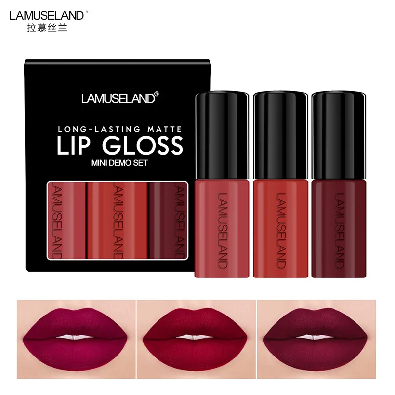 

Simple Size 3pc Lip Gloss Makeup Set Red Color Lip Tint Matte Liquid Lipstick Waterproof Long Lasting Lipgloss Pigment Cosmetics