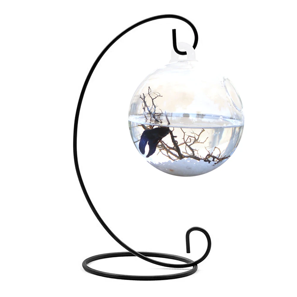 Прозрачное круглое подвесное стекло аквариума для рыб, чаша для аквариума, ваза для цветочных растений, украшение дома с 28 см высотой, держатель для стойки