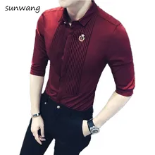 Мужская рубашка с коротким рукавом Новое поступление мужской сплошной цвет Slim fit мужские s рубашки Роскошные Брендовые мужские костюмы плюс размер S-5XL