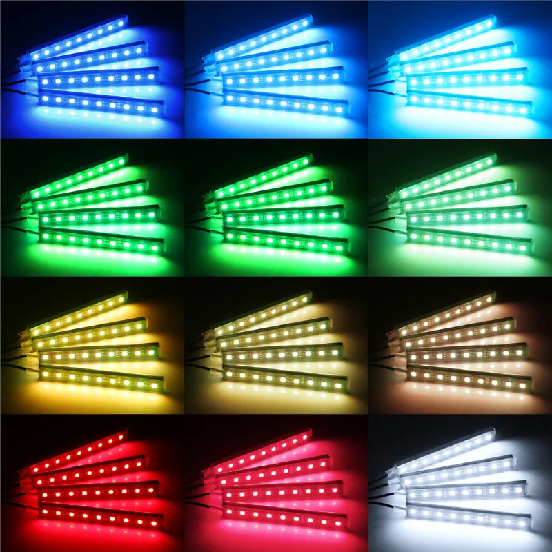 Onever 4 шт. автомобиль RGB Светодиодные ленты светильник атмосферная лампа комплект