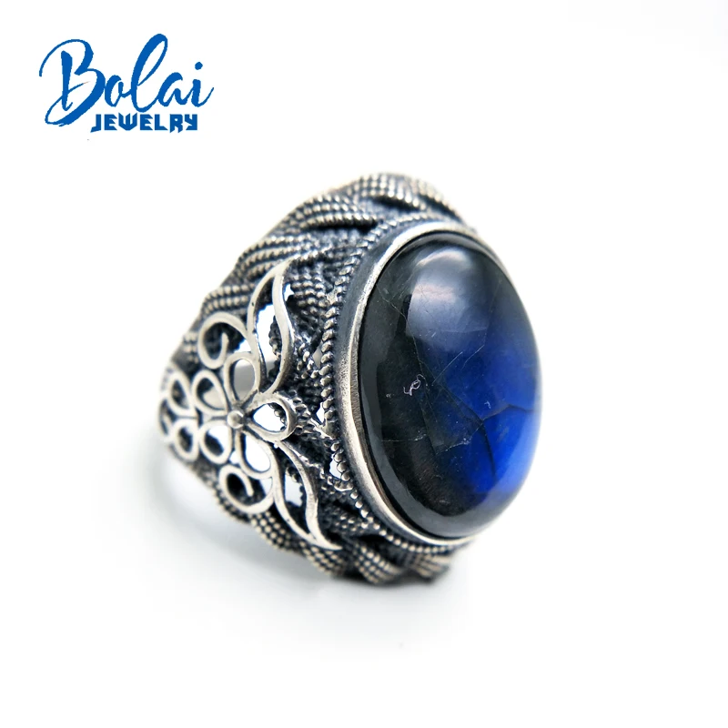 Bolaijewelry Настоящее стерлингового серебра 925 натуральный Лабрадорит oval13 * мм 18