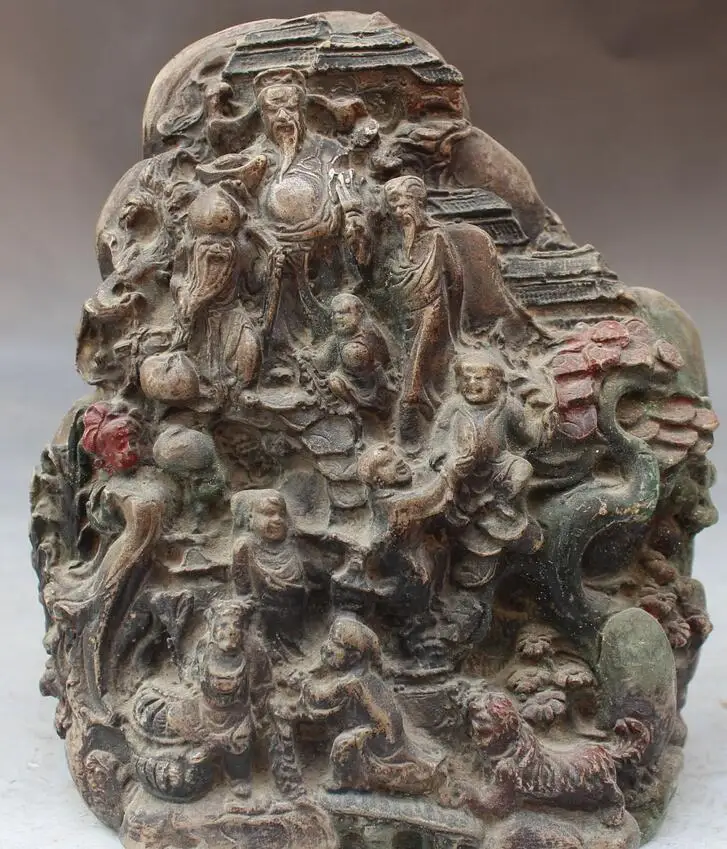 

6711000++7" Chinese Bronze Silver Painting 8 Immortals Birthday Mammon Beauty Tree Statue