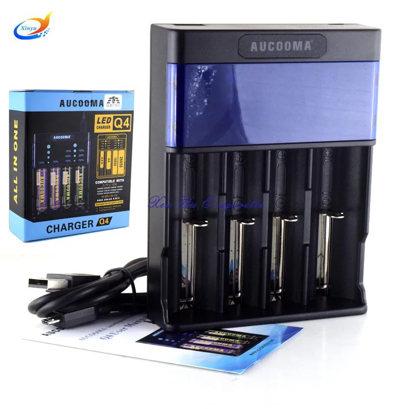 Зарядное устройство USB AUCOOMA Q4 Q2LCD интеллектуальное для AA/AAA Ni MH Cd 18650 22650 26650