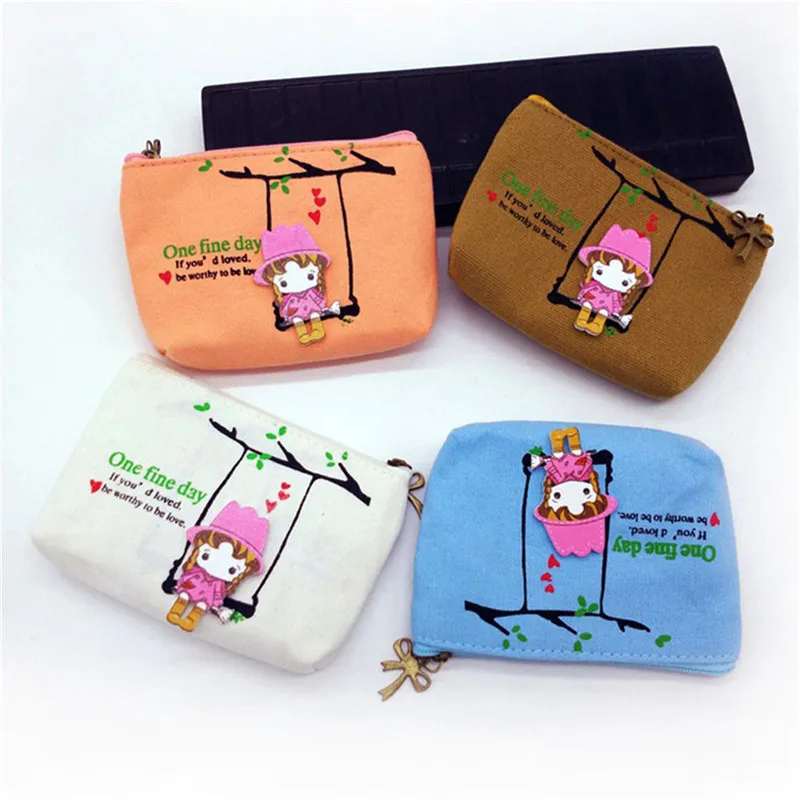 Hot Sale Canvas Coin Bag Lovely Girls The Swing Holder Purse Small Zipper Wallet Card Purse Zip ...