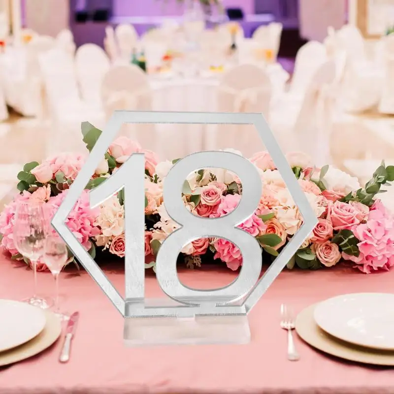 Шестигранный стол для чисел и символов для свадебной вечеринки декор серебристый золотистый акриловый номер день рождения геометрический сиденье карта римские цифры