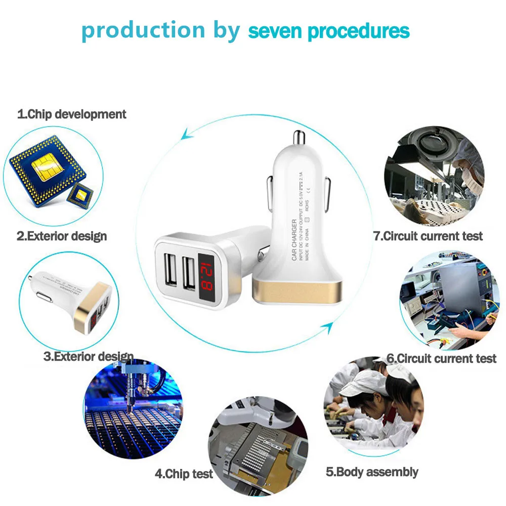 Двойной Переходник USB для зарядки в машине 2.1A цифровой светодиодный дисплей напряжения/тока Автомобильное металлическое зарядное устройство для смартфона/планшета