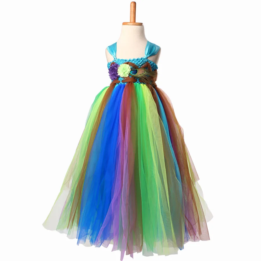 Fairy Peacock Girls Tutu Dress Kids Holiday Party Pageant Ball Gown Flower Girls Dress Wedding Dress Vestido (4)
