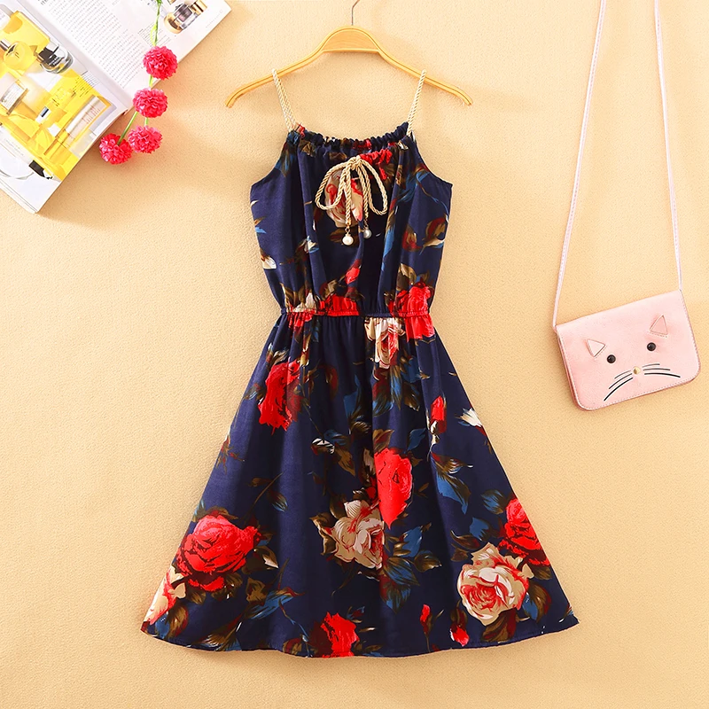

Plus Size Women Chiffon Dress Casual Floral Printed Mini Dresses 2019 Sexy Sleeveless Beach Dress Female Bow Suspender Sundress