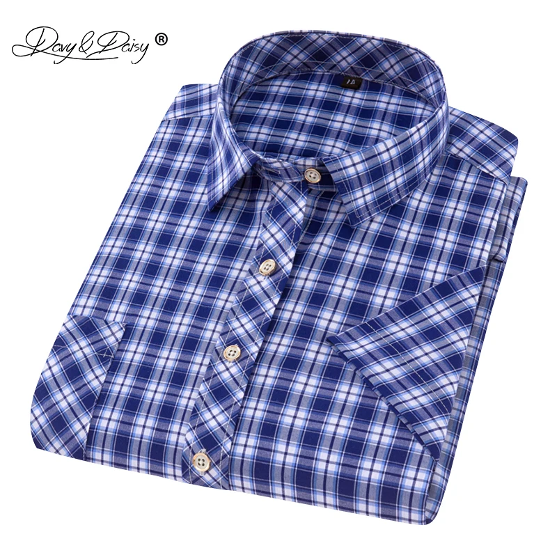 

DAVYDAISY 2019 New Arrival Shirt Summer Casual Slim Fit Plaid Short Sleeve Shirts Turn-down Collar Men Chemise Homme DS-225