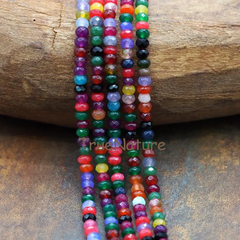 

Faceted Rondelle Loose Beads Strands Wholesale Malaysian Jades Rainbow Color Beads For Jewelry Making In 4*6 mm BE7881