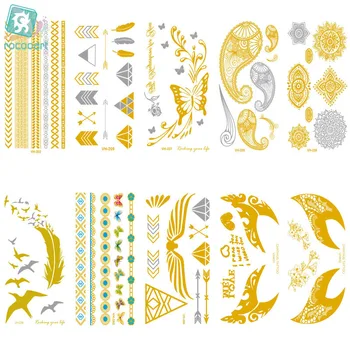 

MB VH2 Waterproof Tatoo Golden Gold Feather Flying See Mews Fake Glitter Metallic Temporary Tattoo Sticker Taty tatuagem
