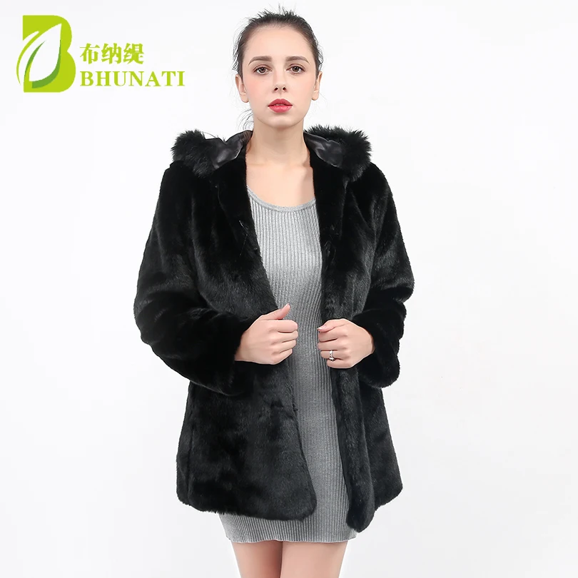 BHUNATI 2018 Winter Women Hooded Faux Fur Coat Fashion Warm Long-sleeved Loose Black Female Jacket Coat Plus size coats BNT108