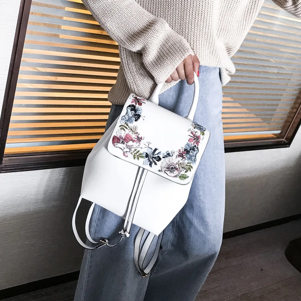 Для женщин Мини вышивка цветок Backpckpack Модельер из искусственной кожи рюкзаки для