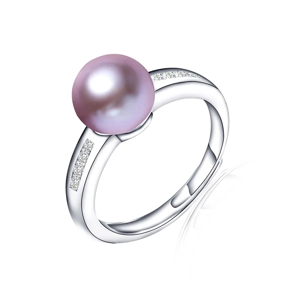 Распродажа! Модные женские серебряные Свадебные кольца с натуральным жемчугом хорошего качества пресноводное жемчужное Ювелирное Украшение регулируемое кольцо - Цвет камня: purple pearl