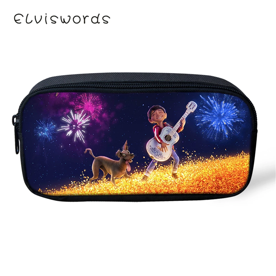 

ELVISWORDS Kids Fashion Pencil Bags COCO Skull Prints Pattern Students Stationery School Supplies Pencil Box Cartoon Beautician