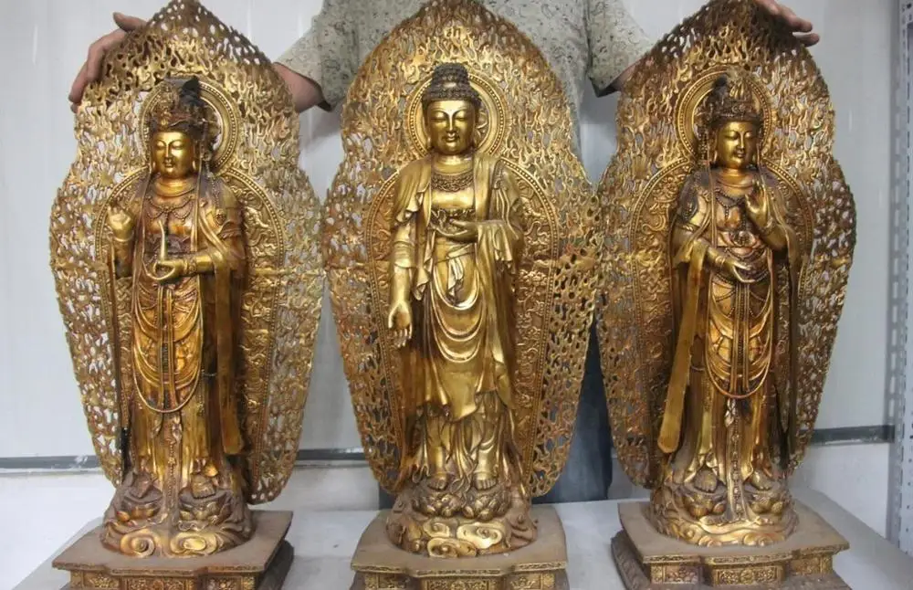

32" Tibet Three Saints of the West Kwan-Yin Bodhisattva Sakyamuni buddha Statue