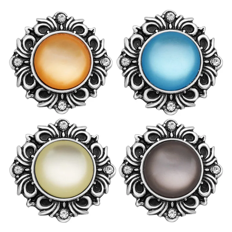 

Hot sale beauty elegant pattern colorful stone 18MM snap buttons fit snap bracelet snap jewelry wholesale KZ1069