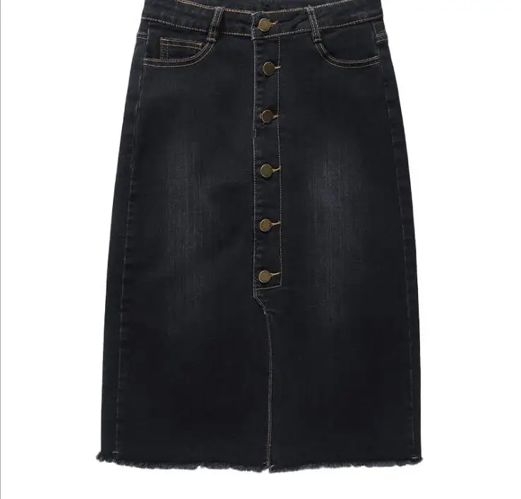 Весенняя и летняя новая джинсовая юбка с высокой талией, большой размер, длинная юбка с разрезом, черная тонкая юбка с разрезом