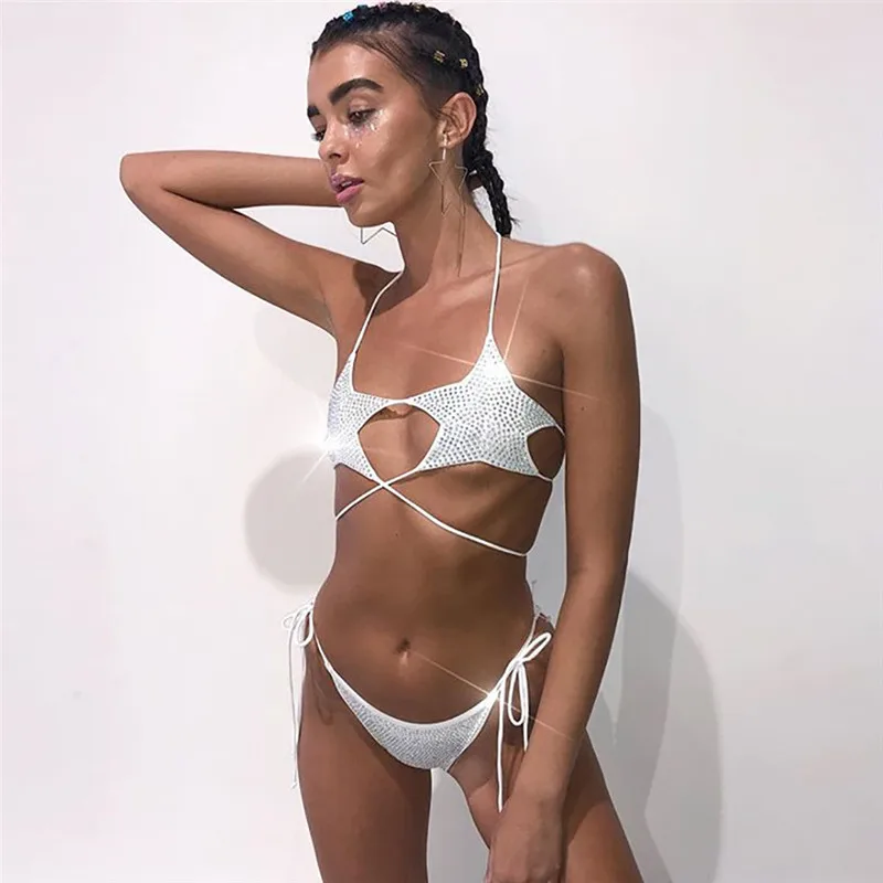 

Sexy Bandage Starfish Hot Rhinestone Micro Bikini 2 Piece Set Thong Swimsuit Bathing Suit Summer Vacation Biquinis Feminino