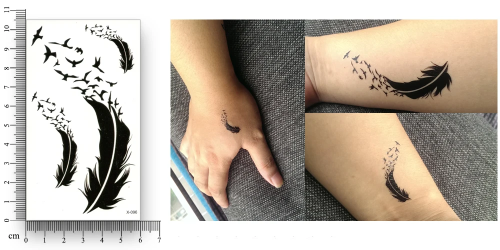 Поддельные Временные татуировки переводная вода черная птица перья наклейка для мужчин и женщин Красота сексуальный прохладный боди-арт Live of Song X096