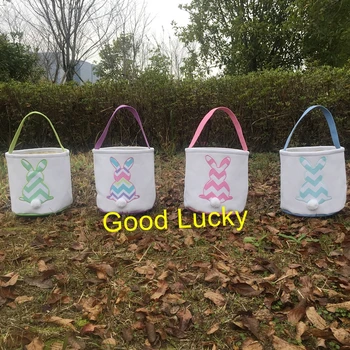 

10pcs/lot Wholesale 2020 most popular canvas tote basket fashion cute children monogram bunny candy easter bucket