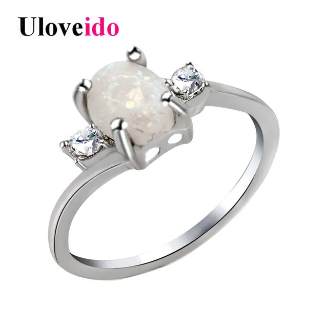 Uloveido Wedding Rings for Women Female Ring with White Fire Opal Engagement Jew Uloveido Wedding Rings for Women Female Ring with White Fire Opal Engagement Jew