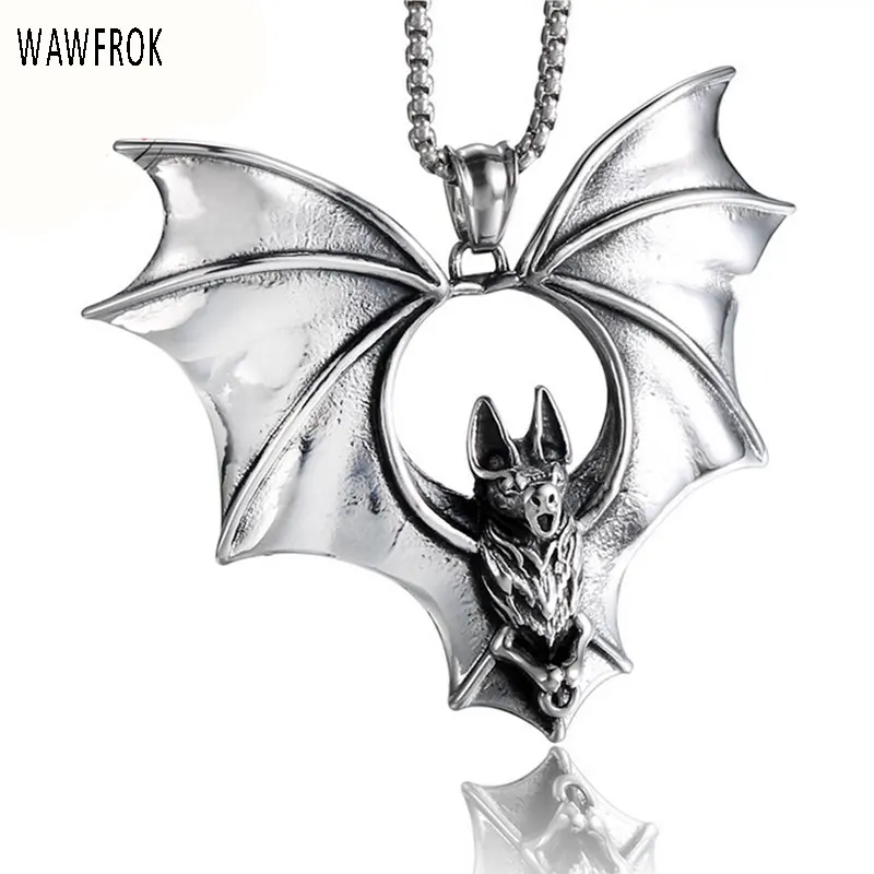WAWFROK, винтажная панк-цепочка, подвеска «летучие мыши», ожерелье, черная эмаль, вампирская летучая мышь, нержавеющая сталь, ожерелье и подвеска, мужские ювелирные изделия