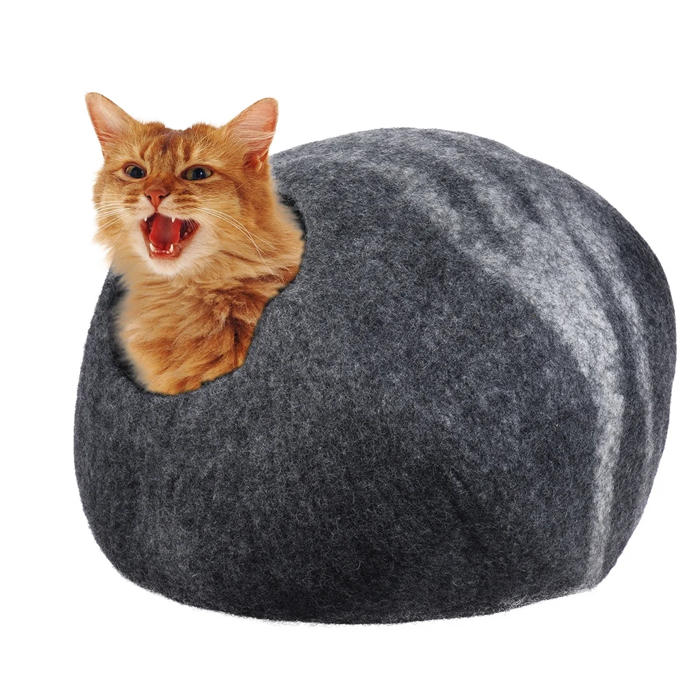 Handcrafted Felted Wool Pet Cat Cave Bed Nest Soft Comfortable Dog Cat