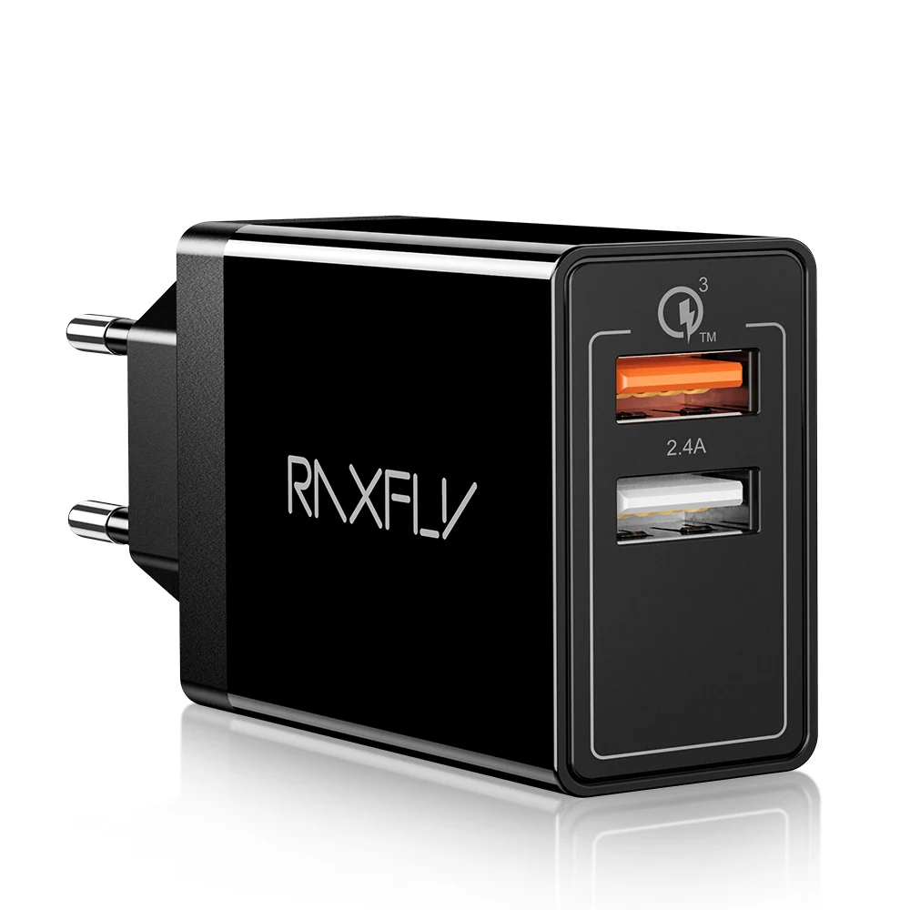 RAXFLY Quick Charge 3,0 30 Вт два порта USB зарядное устройство для samsung S9 S8 Быстрая зарядка для Xiaomi Redmi Note 7 huawei зарядное устройство для телефона - Тип штекера: EU Black