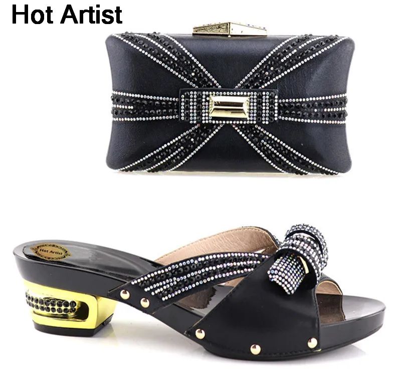 

Hot Artist New Arrival Italian Shoes With Matching Bags African Rhinestones High Quality Shoes And Bags Set For Party YH-03