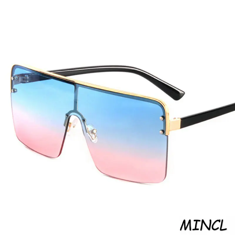Ретро Винтажные негабаритные Квадратные Солнцезащитные очки для женщин цельная линза Hlaf рамка солнцезащитные очки для мужчин брендовые дизайнерские очки FML - Цвет линз: blue pink