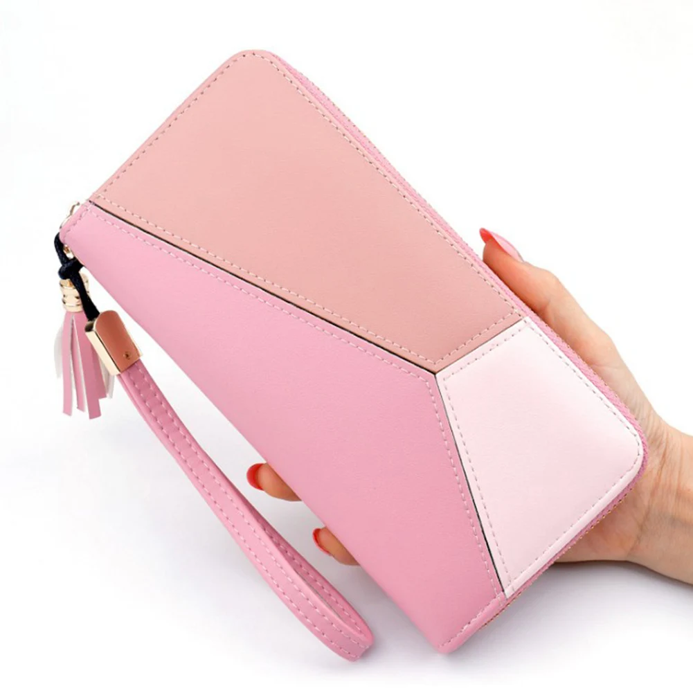 

Long Wallet Women Purses Tassel Patchwork Coin Purse Card Holder Wallets Female High Quality Clutch Money Bag Pu Leather Wallet