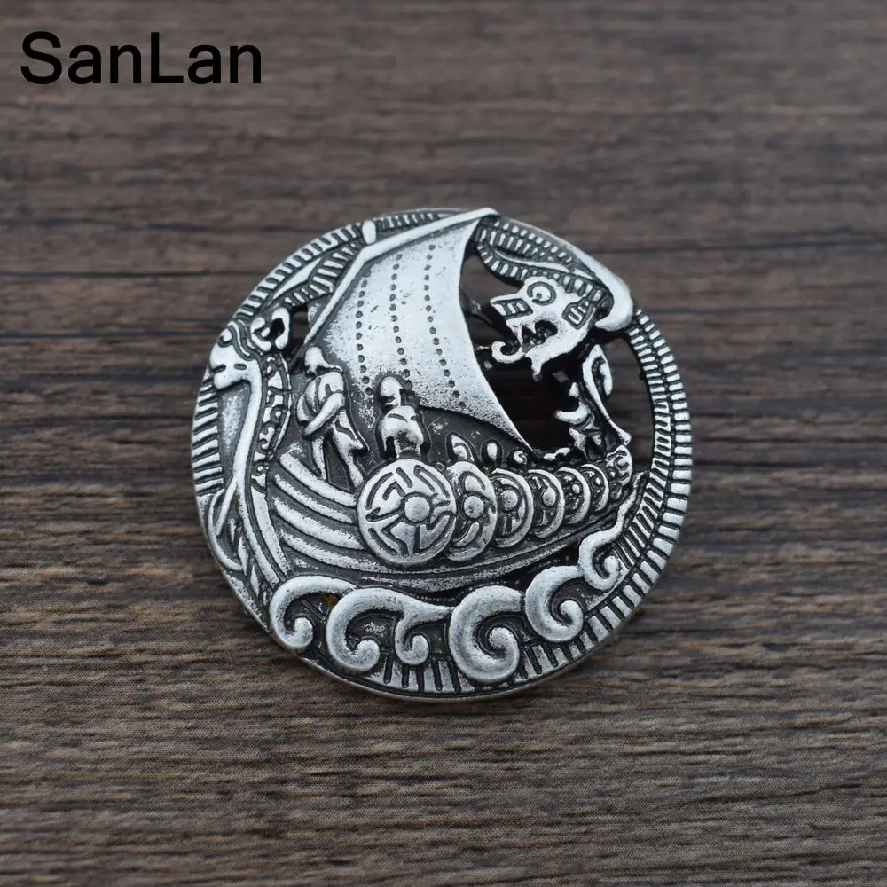 

sanlan 10pcs viking ship brooch pin vintage metal brooches for women and men