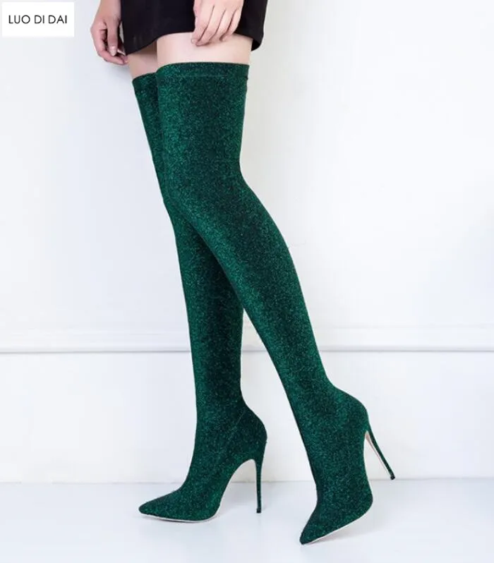 gold over the knee sequin sock boot