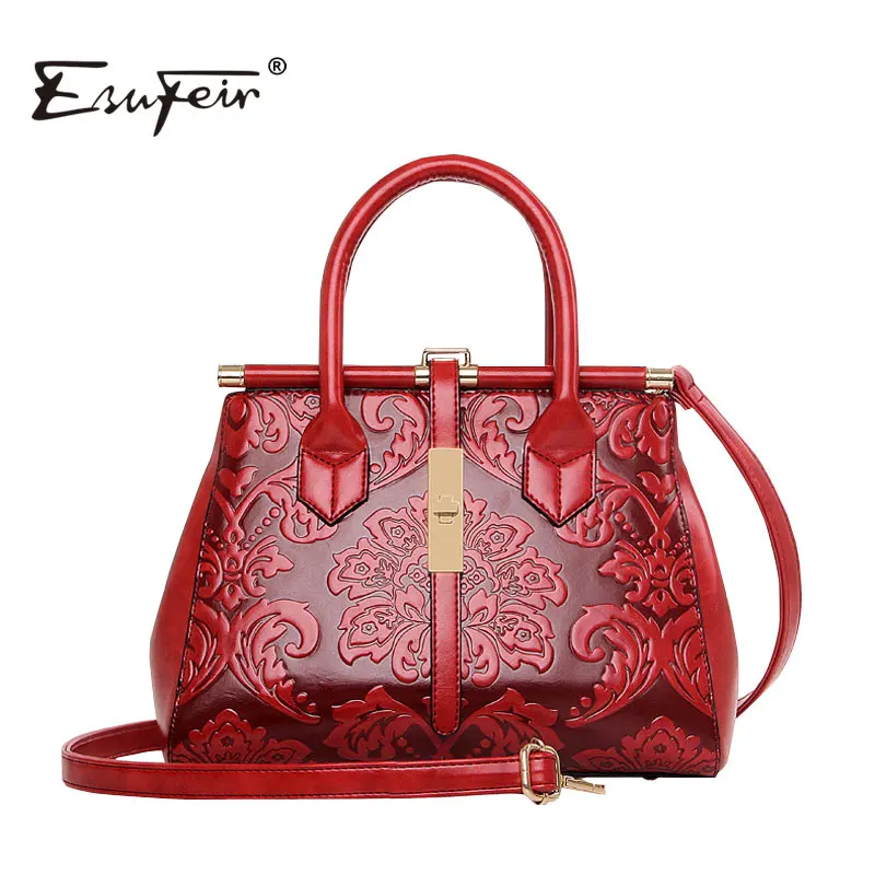  2017 Fashion Embossed Leather Women Handbag Quality Leather Women Bag Vintage Shoulder Bag Chinese Style Ladies Bag sac a main 