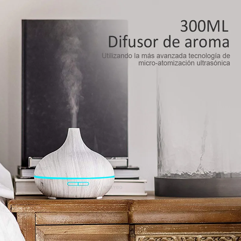 2019 New 300ML White Remote Control Ultrasonic Wood Grain Humidifier Aromatherapy Aroma Essential Oil Diffuser for Home Bebe
