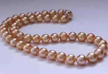 

AAAelegant 9-10mm south sea gold pink pearl necklace 18inch 925s KKK