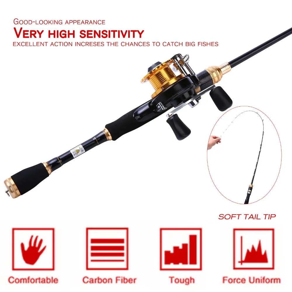 Sougayilang 1,2 м светильник для соленой воды, углеродное волокно, мягкая удочка для лодки, удочка для рыбалки, 2 секции, удочка для литья