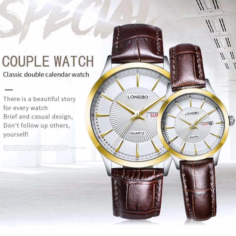 

LONGBO 2019 Couple Watch Luxury Quartz Women Men's Watches Montre Homme Leather Strap Waterproof Gift For a Man Clock Relogios