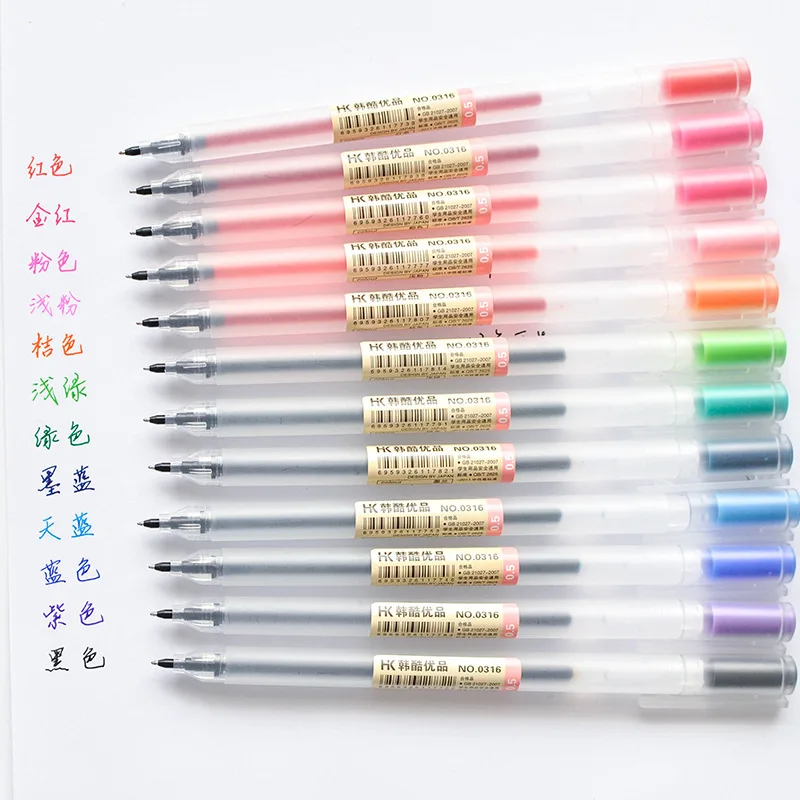 

12 pcs/lot Creative 12 Colors Gel Pen 0.5mm Colour Ink Pens Marker Solid Color Pen Chancellory Gel Pen Set