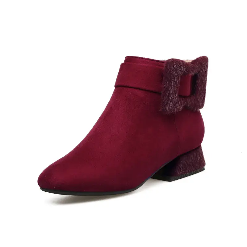 Stiefeletten Smeeroon Winter Zip Flock Große Damen wein Med Karree Qualität Heels Hohe Stiefel rot Mode Frauen Schuhe Schwarzes Größe Herbst PPwqrSY