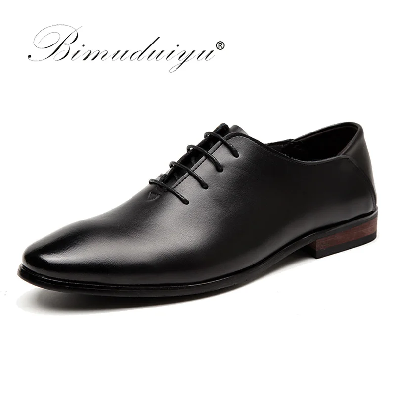 BIMUDUIYU Luxury Brand Men Business Formal Dress Shoes Lace-Up Pointed Toe British Style Men Black Flats Shoes Wedding Shoes BIMUDUIYU Luxury Brand Men Business Formal Dress Shoes Lace-Up Pointed Toe British Style Men Black Flats Shoes Wedding Shoes