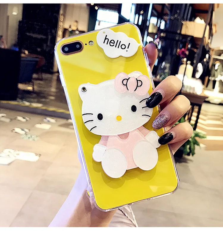 Для iPhone 6 Чехол для iPhone 7 8 Plus милый мультяшный hello kitty зеркальный чехол для телефона для iPhone XS X чехол для iPhone 5 S SE твердая задняя крышка - Цвет: Yellow