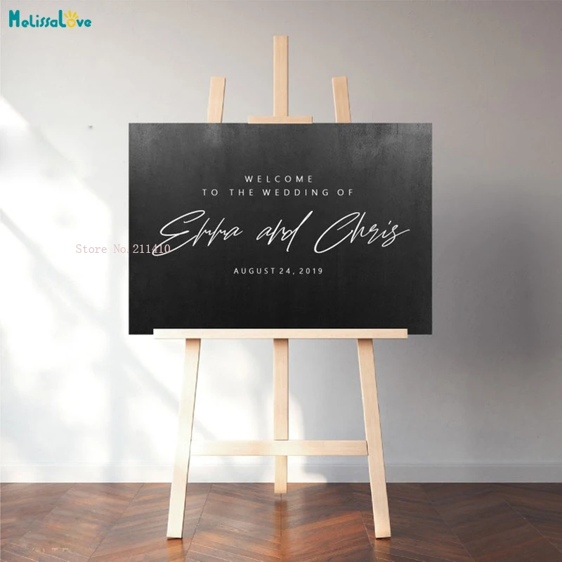 

Wedding Sign Decal Welcome Sign Sticker Blackboard Mirror Decor Welcome To The Wedding Custom Name and Date Vinyl Murals YT1517