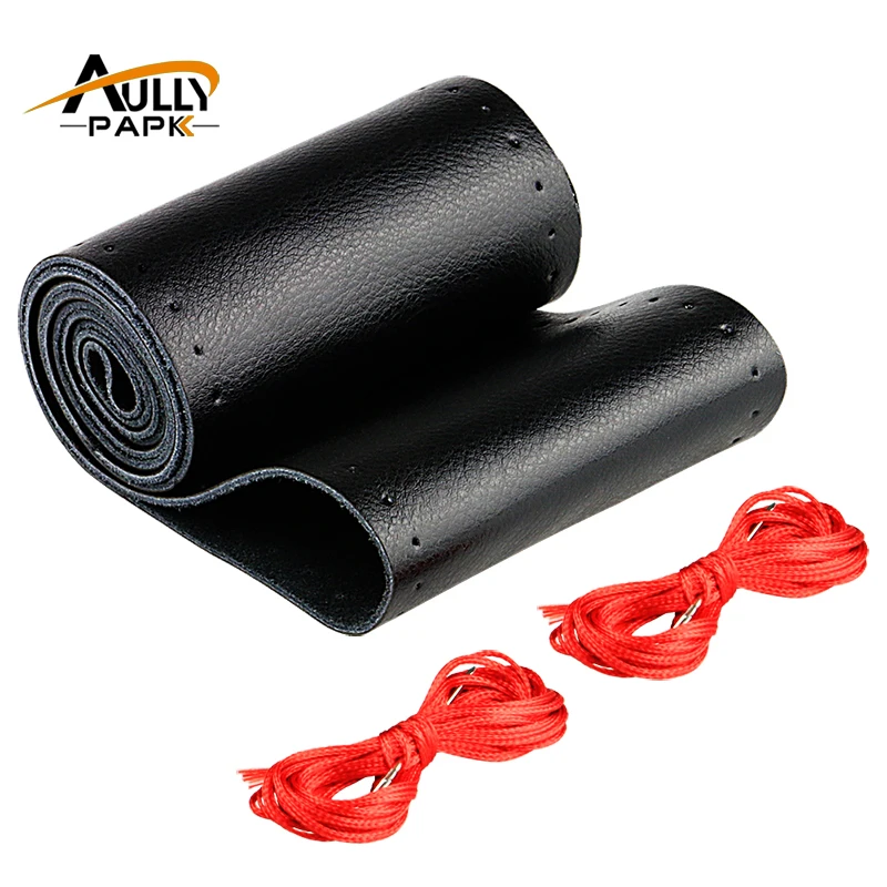 AULLY PARK Car Steering Wheel Cover DIY Genuine Leather Cowhide Braid With Needles Thread Car Styling