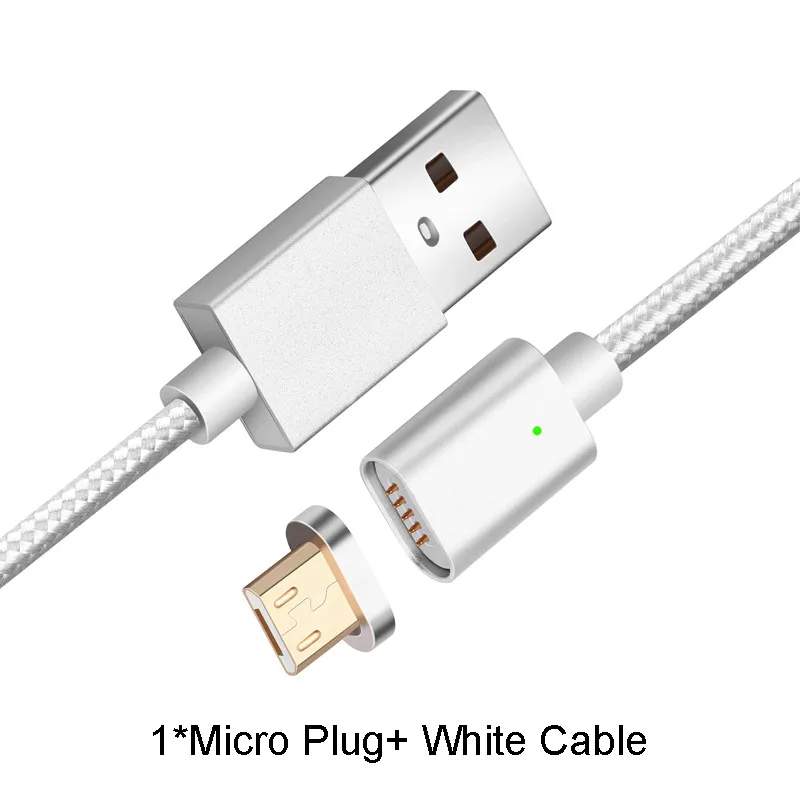 Магнитный зарядный кабель 1 м, кабель Micro USB для iPhone XR XS Max X 8 7 6 S, магнитное зарядное устройство usb type C, светодиодный кабель для зарядки - Тип штекера: Silver For Micro