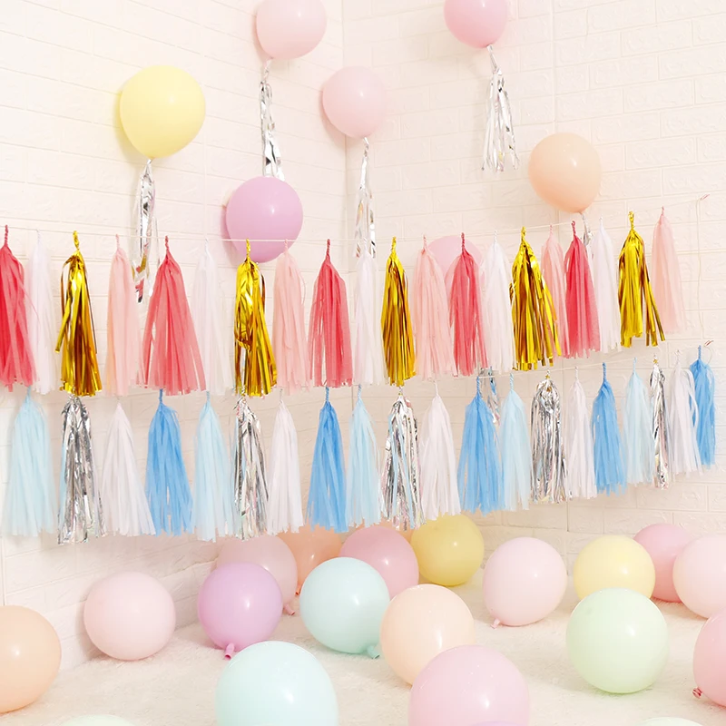 

1bag(5pcs) Rose Gold Blue Pink Tissue Paper Tassels Garland Banner Balloons Ribbon Kids Birthday Party Hen Party Wedding Decor