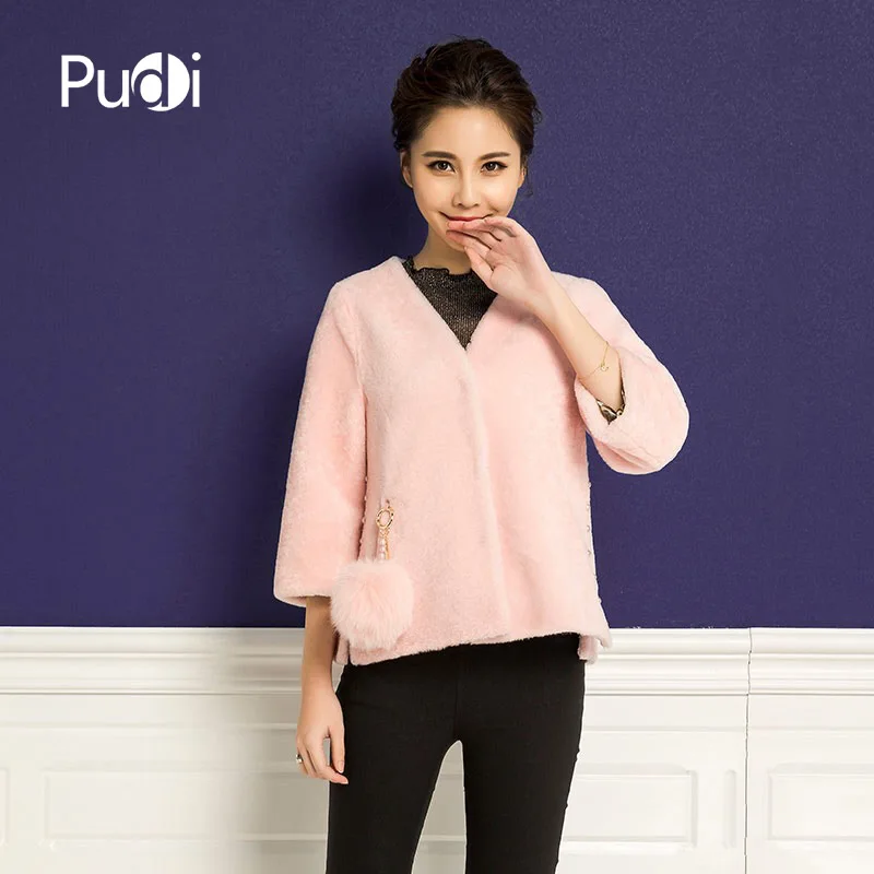 PUDI A21426 women's winter warm genuine sheep skin fur